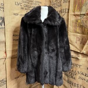 Miss New Yorker Faux Fur Coat M Black Vintage 70s ILGWU Union Made Jacket